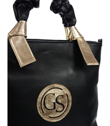 Černá kabelka s ozdobnými držadly a zlatými prvky 19B015blackgold- Grosso