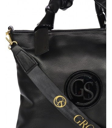 Čierna kabelka s ozdobnými rúčkami a lakovanými prvkami 19B015black- Grosso