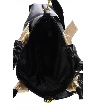 Čierna kabelka s ozdobnými rúčkami a zlatými prvkami 19B015blackgold- Grosso
