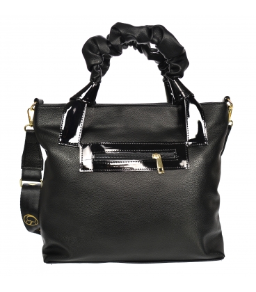 Black handbag with decorative handles and lacquered elements 19B015black- Grosso