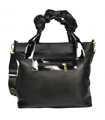 Black handbag with decorative handles and lacquered elements 19B015black- Grosso