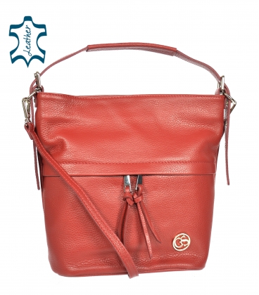 Červená kožená kabelka so strapcami GSKK020red GROSSO