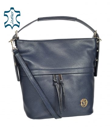 Modrá kožená kabelka so strapcami GSKK020blue GROSSO