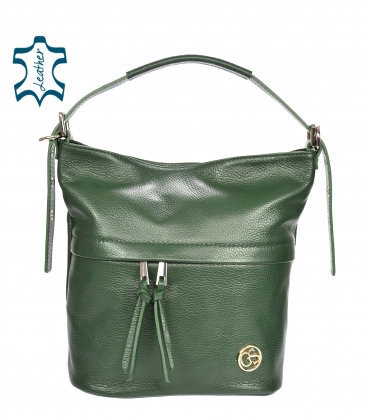 Zelená kožená kabelka so strapcami GSKK020green GROSSO