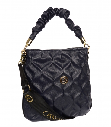 Dark blue handbag with decorative handles and quilting 19B018blue Grosso