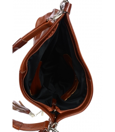 Hnědá kožená kabelka se zipem a střapcem GSKK015 GROSSO