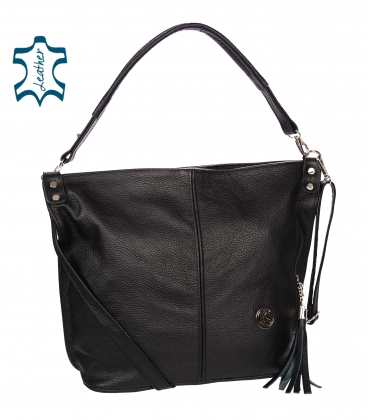 Black leather handbag with zipper and fringe GSKK015black GROSSO