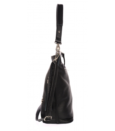 Černá kožená kabelka se zipem a střapcem GSKK015black GROSSO