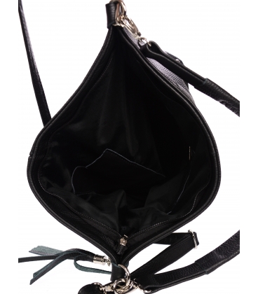 Černá kožená kabelka se zipem a střapcem GSKK015black GROSSO
