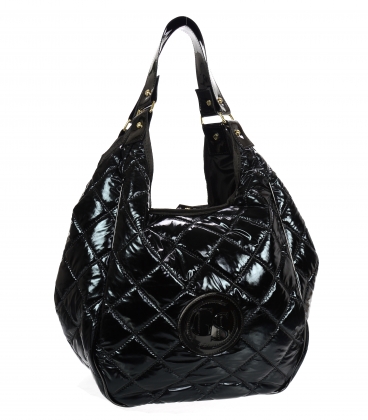 Black larger glossy sporty-elegant quilted handbag Grosso 19B017blcklak