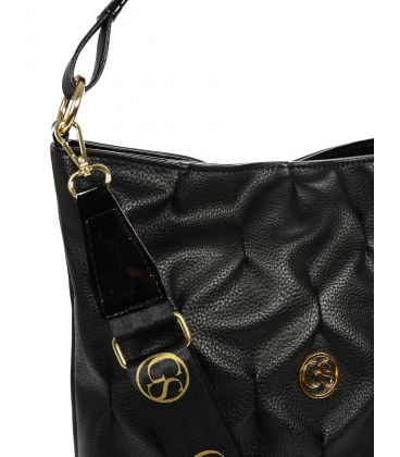 Black handbag with lacquered elements and quilting 19B018blcklak Grosso