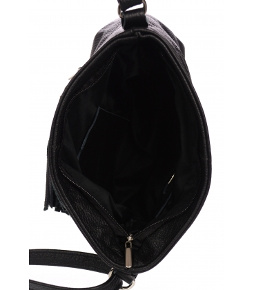 Černá kožená crossbody kabelka s třásněmi 20GSK003bordo GROSSO