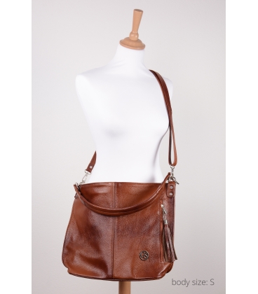 Brown leather handbag with zipper and fringe GSKK015brown GROSSO