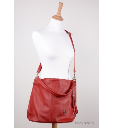 Červená kožená kabelka so zipsom a strapcom GSKK015red GROSSO