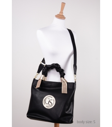 Black handbag with decorative handles and gold elements 19B015blackgold- Grosso