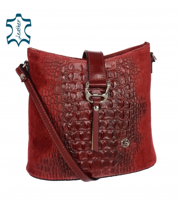 Red leather crossbody handbag with a distinctive croco pattern KM031red GROSSO BAG