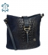 Dark blue leather crossbody handbag with a distinctive croco pattern KM031blue GROSSO BAG