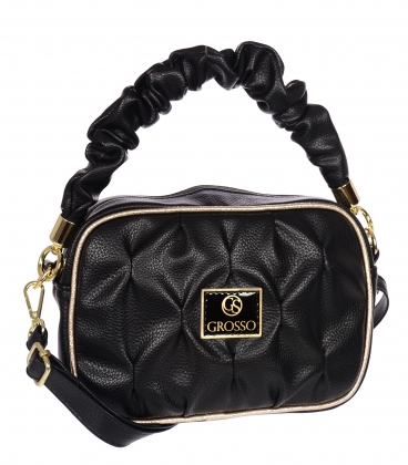 Black smaller handbag with quilting with decorative handles and gold hem Grosso JCS0012blckgold