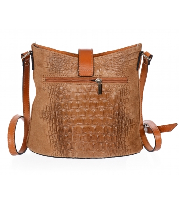 Bledě hnědá kožená crossbody kabelka s výrazným kroko vzorem KM031brown GROSSO BAG