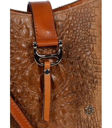 Bledě hnědá kožená crossbody kabelka s výrazným kroko vzorem KM031brown GROSSO BAG