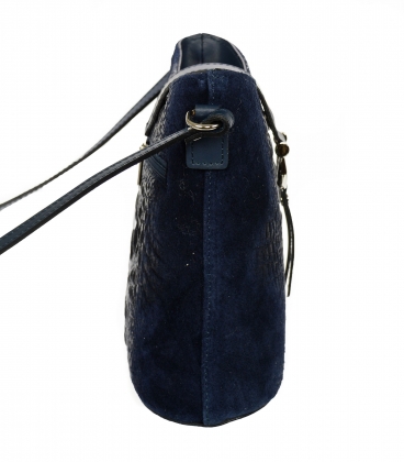 Dark blue leather crossbody handbag with a distinctive croco pattern KM031blue GROSSO BAG