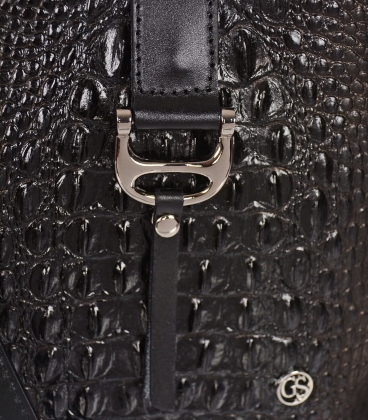 Černá hnědá kožená crossbody kabelka s výrazným kroko vzorem KM031black GROSSO BAG
