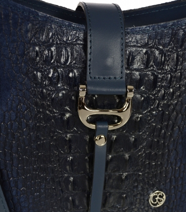 Dark blue leather crossbody handbag with a distinctive croco pattern KM031blue GROSSO BAG