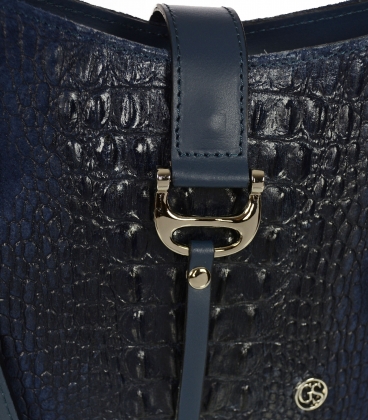 Dark blue leather crossbody handbag with a distinctive croco pattern KM031blue GROSSO BAG