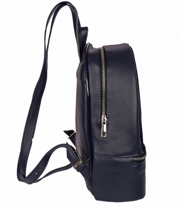 Tmavomodrý kožený ruksak so zipsom GSKR021blue GROSSO