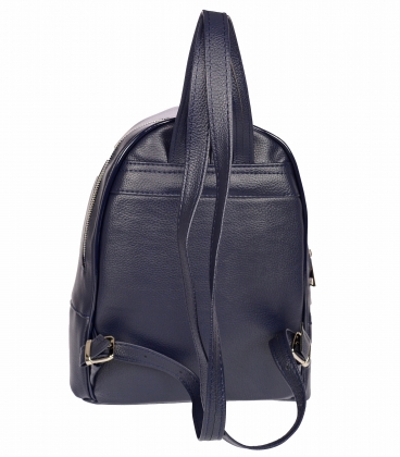 Tmavomodrý kožený ruksak so zipsom GSKR021blue GROSSO