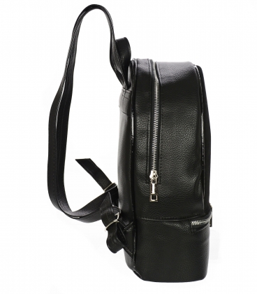 Black leather backpack with zipper GSKR020black GROSSO