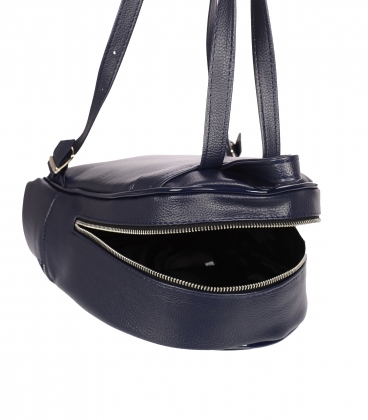 Tmavomodrý kožený ruksak so zipsom GSKR021blue GROSSO