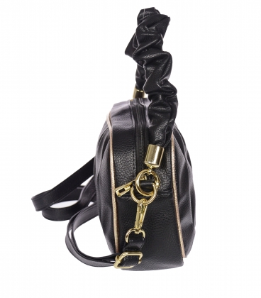 Čierna menšia kabelka s prešívaním s ozdobnými rúčkami a zlatým lemom Grosso JCS0012blckgold