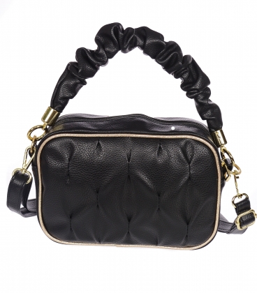 Black smaller handbag with quilting with decorative handles and gold hem Grosso JCS0012blckgold