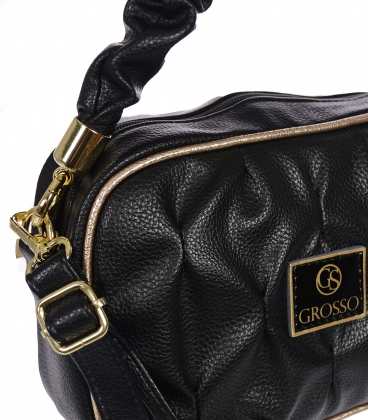 Černá menší kabelka s prošíváním s ozdobnými držadly a zlatým lemem Grosso JCS0012blckgold