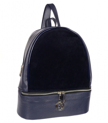 Dark blue leather backpack with zipper GSKR020blue GROSSO