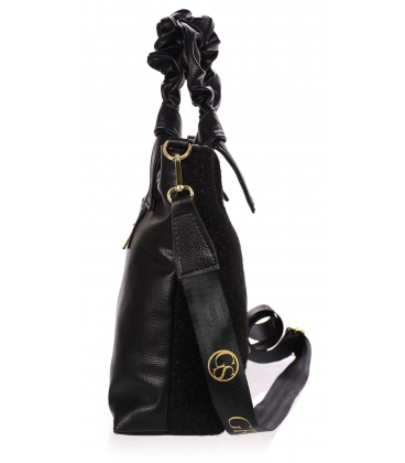 Černá kabelka s ozdobnými rukojeťmi a fleeceovou přední částí 19B015blackfleece Grosso
