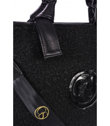 Black handbag with decorative handles and fleece front 19B015blackfleece Grosso