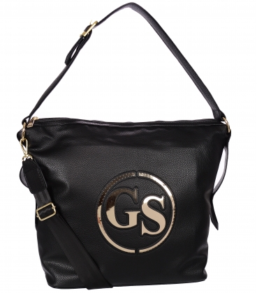 Čierna väčšia kabelka so zlatým logom 19B015blckgold- Grosso