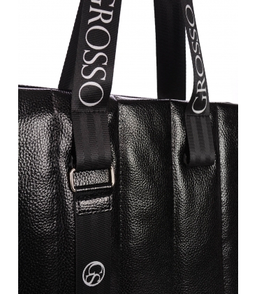 Black handbag with vertical stitching Grosso 19B016blckquilted