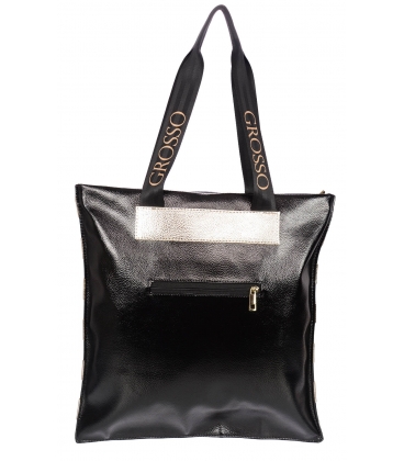 Černo-zlatá shopper kabelka s proplétaným šachovnicovým vzorem Grosso 19B016goldblack