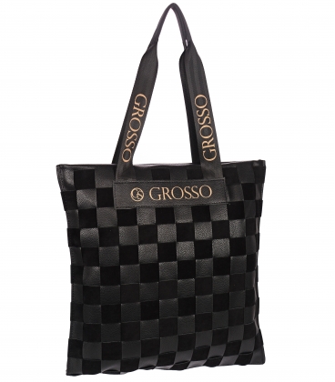 Black shopper handbag with braided chessboard pattern Grosso 19B016black