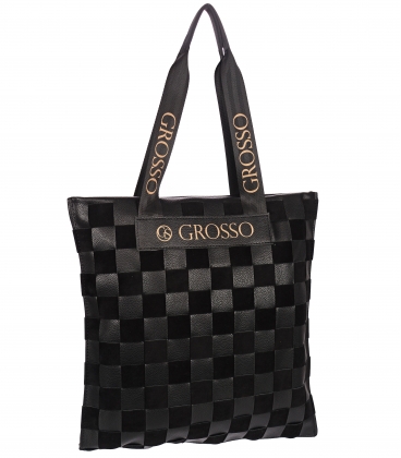 Čierna shopper kabelka s prepletaným šachovnicovým vzorom Grosso 19B016black