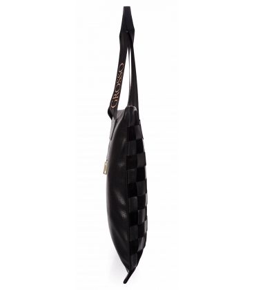 Black shopper handbag with braided chessboard pattern Grosso 19B016black
