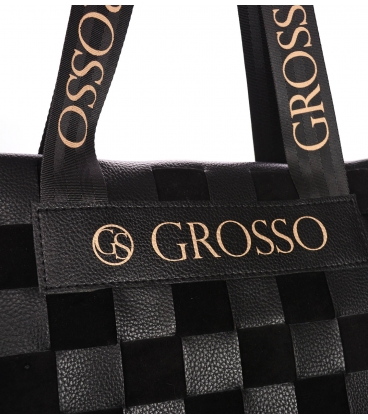 Čierna shopper kabelka s prepletaným šachovnicovým vzorom Grosso 19B016black