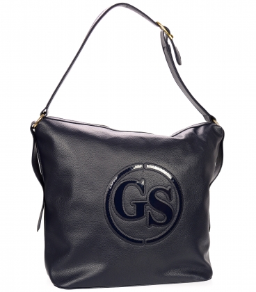 Black larger handbag with lacquered black logo 19B015blcklak- Grosso