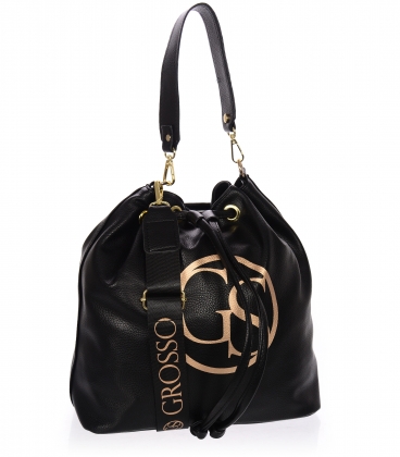 Black handbag with drawstring 19B019gold Grosso
