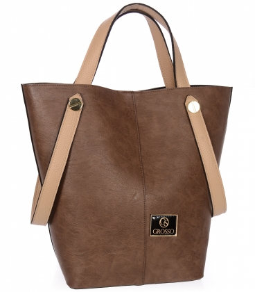 Brown elegant handbag with beige handles Grosso 12B017brown