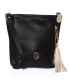 Black crossbody handbag with gold zipper and beige tassel Grosso 15B027blckbege