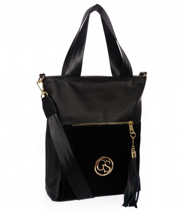 Black handbag with suede element and Grosso 17B011blck tassel